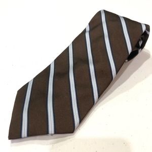 Brooks Brothers Mens L / XL Brown Blue Striped Tie 100% Woven Silk Keeper Loop